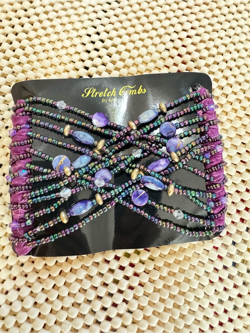 Hair Fast Stretch Hair Comb Beaded Purple Black Crystal Flexible Double Comb